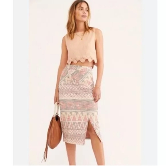 Free People Mendocino Midi Skirt Size XS Boho Bohemian Beach Comfy - Picture 3 of 6